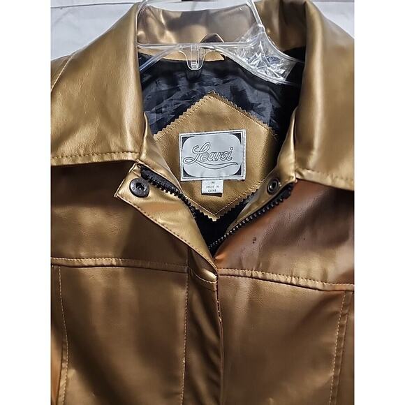 Vintage 90s Y2K Learsi Vegan Leather Gold Jacket Full Zip Medium PRISTINE!!! - Picture 3 of 5
